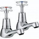 PL6050 Basin Cross Head Taps (Pair), Bristan <!DOCTYPE html>
<html lang=\"en\">
<head>
<meta charset=\"UTF-8\">
<meta name=\"viewport\" content=\"width=device-width, initial-scale=1.0\">
<title>Product Description - Basin Cross Head Taps</title>
</head>
<body>
<h1>Bristan Basin Cross Head Taps (Pair)</h1>
<ul>
<li>Classic cross head design for a traditional aesthetic</li>
<li>Constructed from high-quality brass material</li>
<li>Chrome-plated finish for a sleek, mirror-like appearance</li>
<li>Easy to use and suitable for all age groups</li>
<li>1/4 turn ceramic disc valves for smooth operation and durability</li>
<li>Minimum working pressure of 0.2 bar, suitable for low-pressure systems</li>
<li>WRAS approved product ensuring compliance with water regulations</li>
<li>Supplied as a pair for both hot and cold supply</li>
<li>Manufacturer\'s guarantee for added peace of mind</li>
</ul>
</body>
</html> 