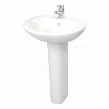 BSC0902 Ace Ceramics Spade 500mm 1TH Basin & Pedestal Pack ```
<!DOCTYPE html>
<html>
<head>
<title>Ace Ceramics Spade 500mm 1TH Basin & Pedestal Pack</title>
</head>
<body>
<h1>Ace Ceramics Spade 500mm 1TH Basin & Pedestal Pack</h1>
<p>Elevate your bathroom\'s elegance with the sleek and modern Ace Ceramics Spade 500mm 1TH Basin & Pedestal Pack. This product combines functionality with style, providing a luxurious feel to any bathroom setting.</p>

<ul>
<li><strong>Ergonomic Design:</strong> The 500mm width basin offers ample space while conserving room in your bathroom.</li>
<li><strong>High-Quality Ceramic:</strong> Constructed from premium white ceramic, ensuring durability and ease of cleaning.</li>
<li><strong>Single Tap Hole (1TH):</strong> Designed for a single mixer tap, providing a clean and modern look.</li>
<li><strong>Full Pedestal:</strong> The full pedestal provides a seamless look and conceals unsightly plumbing.</li>
<li><strong>Pre-Drilled Overflow Hole:</strong> Equipped with an overflow to prevent water spills and offer peace of mind.</li>
<li><strong>Easy Installation:</strong> The product comes with all the necessary fittings for a straightforward installation process.</li>
<li><strong>Versatile Styling:</strong> The simple yet elegant design complements a wide range of bathroom decor.</li>
<li><strong>Product Dimensions:</strong> Basin measures 500mm in width for a compact and efficient profile.</li>
</ul>

<p>Please note that tap and waste are not included and must be purchased separately.</p>

</body>
</html>
``` Ace Ceramics, Spade 500mm, 1TH Basin, Pedestal Pack, Bathroom Sink