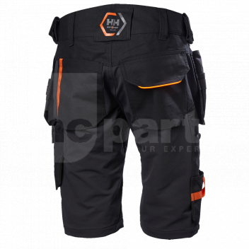 HH6343 Helly Hansen Chelsea Evolution Construction Shorts, Black, C50 <p>Helly Hansen Chelsea Evolution Construction Shorts, Black, C50<p><br><br><p>The Chelsea Evolution collection puts emphasis on style, comfort and utility. It provides exceptional functionality whilst supporting a variety of working conditions, making it an excellent choice for the modern tradesmen.</p><p>
<p>The concepts let the user dress head to toe with styles that match and give a professional appearance. Chelsea Evolution is the bestselling concept from Helly Hansen Workwear and there is no doubt why. </p><br><br> Main Features:</p>
<ul><li>4-way stretch fabric</li>
<li>Cordura® hanging pockets with double lined bottom and nylon webbing for durability</li>
<li>Shaped waistband for improved comfort</li>
<li>Broad center back belt loop for extra stability and strength</li> 
<li>Gusset in crotch for freedom of movement</li>
<li>Plastic covered metal buttons</li>
<li>Thigh pocket with fastener closure and several compartments</li>
<li>ID card loop</li> 
<li>Ruler pocket in Cordura® reinforcement fabric</li> 
<li>Cordura® fabric reinforcement on knees with articulated knees for optimal mobility</li> 
<li>Knee Pad pockets accessible from the inside and knee pad position can be adjusted by 5 cm for optimal mobility</li> 
<li>Cordura® fabric reinforcement on bottom hem</li> 
<li>Possibility to increase leg length by 5cm</li> </ul>
<p>Colour: Black </p> <br><br><p>Founded in Norway in 1877, Helly Hansen continues to develop professional-grade apparel that helps people stay and feel alive. Through insights drawn from living and working in the world’s harshest environments, the company has developed a long list of first-to-market innovations, including the first supple waterproof fabrics more than 140 years ago. </p><p>All of this has lead to the creation of exceptional quality and high-performance working clothes, from oceans to mountains, Helly Hansen workwear is designed to withstand extreme environments and is the favourite clothing choice for a range of professional industries across the globe.</p><br><br> Helly Hansen Chelsea Shorts, Construction Shorts C50, Evolution Workwear, Black Work Shorts, Durable Outdoor Shorts