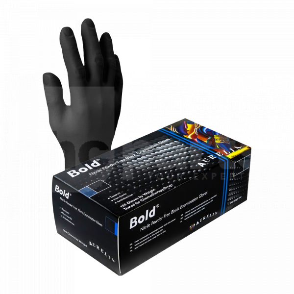 Gloves, Bold Black Nitrile 5mm (Box 100), Medium, Powder Free - ST1222