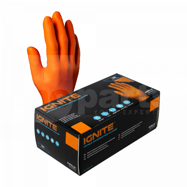 Gloves, Ignite Orange Nitrile 7mm (Box 100), Large, Powder Free - ST1244