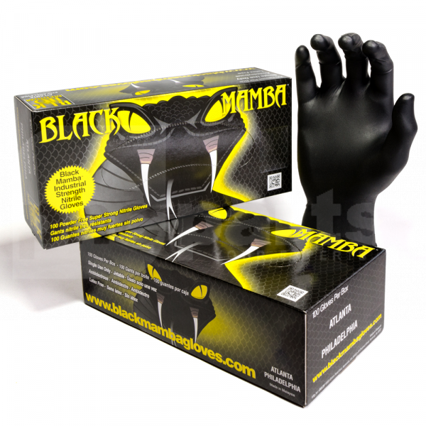 Gloves, Nitrile (Box 100) Small, Black Mamba Heavy Duty - ST1260