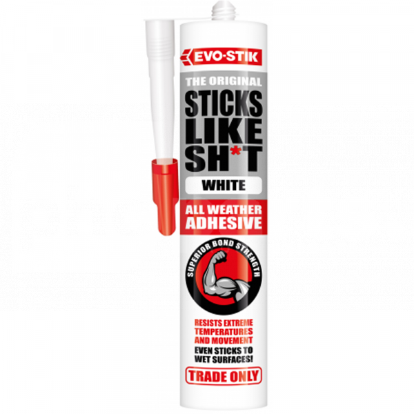 Evo-Stik Sticks Like Sh*t All Weather Adhesive, White, 290ml Cartridge - JA6242