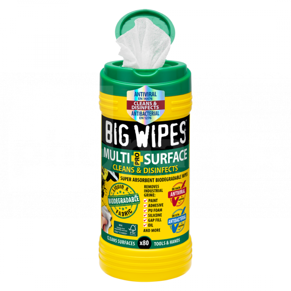 Big Wipes, Multi Surface Pro Wipes, Biodegradable, x80 (Green) - CF1346