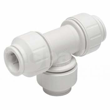 PP1530 Speedfit Equal Tee, 22mm <p>The equal tee is a push-fit plastic fitting for the connection of plastic and copper pipe.</p>

<p>Simply push the fitting fully onto the pipe and twist the plastic nut clockwise to lock in place. Should the need arise to demount the connection unlock the nut and push the collet towards the body of the fitting and pull the pipe to release.&nbsp