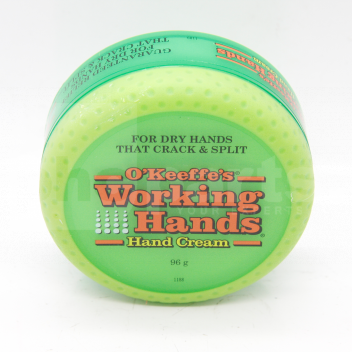 CF1370 Hand Cream, O\'Keefe\'s Working Hands, 96g Tub <!DOCTYPE html>
<html>
<head>
<title>Hand Cream - O\'Keefe\'s Working Hands, 96g Tub</title>
</head>
<body>
<h1>Hand Cream - O\'Keefe\'s Working Hands</h1>
<img src=\"hand-cream.jpg\" alt=\"Hand Cream\" height=\"200\" width=\"200\">
<p>Keep your hands soft and moisturized with O\'Keefe\'s Working Hands Hand Cream. This 96g tub of hand cream is perfect for daily use to repair dry and cracked skin.</p>
<h2>Product Features:</h2>
<ul>
<li>Ultra-hydrating formula</li>
<li>Designed to relieve and repair dry, cracked skin</li>
<li>Non-greasy and fast-absorbing</li>
<li>Provides long-lasting moisture</li>
<li>Contains a high concentration of glycerin for intense hydration</li>
<li>Suitable for all skin types</li>
<li>Travel-friendly size</li>
</ul>
</body>
</html> Hand Cream, O\'Keefe\'s Working Hands, 96g Tub