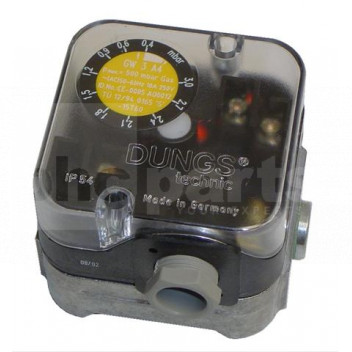 DU0025 Pressure Switch, Gas, Dungs GW3A6 (0.4-3.0 mbar) (Repl A4) <!DOCTYPE html>
<html>
<head>
<title>Product Description</title>
</head>
<body>
<h1>Pressure Switch: Dungs GW3A6 (0.4-3.0 mbar) (Repl A4)</h1>

<h3>Product Features:</h3>
<ul>
<li>Gas pressure switch designed for controlling gas flow in various applications.</li>
<li>Model: Dungs GW3A6 (0.4-3.0 mbar) (Repl A4).</li>
<li>Operating range: 0.4-3.0 mbar.</li>
<li>Replacement for A4 model by Dungs.</li>
<li>Reliable and durable construction for long-lasting performance.</li>
<li>Precise pressure control for optimal gas flow regulation.</li>
<li>Easy installation and setup for hassle-free use.</li>
<li>Can be used in industrial heating systems, burners, boilers, and other gas-powered equipment.</li>
<li>Ensures safe and efficient gas combustion.</li>
</ul>
</body>
</html> Pressure Switch, Gas, Dungs GW3A6, 0.4-3.0 mbar, Replacement A4