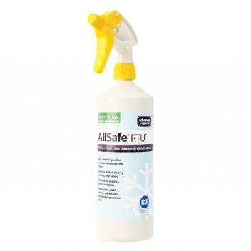 FC8580 OBSOLETE - AllSafe RTU Case Cleaner & Disinfectant, 1Ltr <p>AllSafe Ready to Use (RTU) is the ready mixed option for AllSafe refrigeration case cleaner and disinfectant. This AllSafe RTU version comes with the cleaning ability of the concentrate but is ready mixed for your safety and convenience.</p>

<ul>
	<li>Improves system hygiene &amp