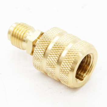 TJ3892 Javac Quick Coupler Adaptor, 1/4in Flare to 5/16in for R410A <p>Brass Coupler for connection to hoses. 1/4 Flare x 5/16 HNF (R410A)</p>

<p>Auto shut off valve is built in</p> 