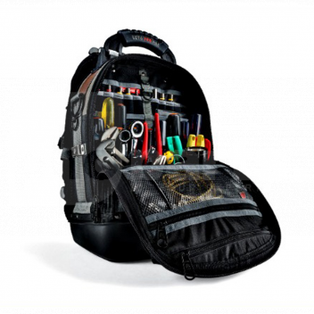 TJ6024 Veto Pro Tool Bag, Tech Pac Backpack, 56 Pockets, 5yr Warranty <!DOCTYPE html>
<html lang=\"en\">
<head>
<meta charset=\"UTF-8\">
<title>Veto Pro Tool Bag</title>
</head>
<body>
<h1>Veto Pro Tech Pac Backpack</h1>
<ul>
<li>High-quality tool backpack designed for professional tradesmen</li>
<li>Features 56 tiered pockets for easy organization and access</li>
<li>Constructed with durable, weatherproof body fabric for longevity</li>
<li>Heavy-duty zippers and fastenings for secure closure</li>
<li>Ergonomic design with padded shoulder straps and back panel for comfort</li>
<li>Vertical tool pockets for clear visibility and efficient tool storage</li>
<li>Comes with a 5-year limited warranty for peace of mind</li>
</ul>
</body>
</html> 