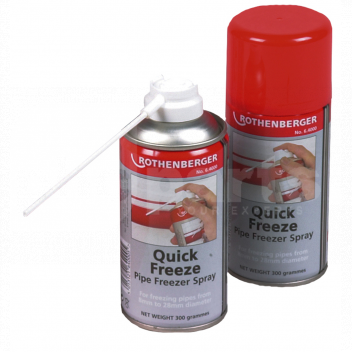 TK8154 Rothenberger Pipe Freeze Spray 300g <!DOCTYPE html>
<html lang=\"en\">
<head>
<meta charset=\"UTF-8\">
<title>Rothenberger Pipe Freeze Spray 300g</title>
</head>
<body>
<h1>Rothenberger Pipe Freeze Spray 300g</h1>
<p>Quickly and efficiently freeze pipes with the Rothenberger Pipe Freeze Spray. Ideal for emergency repairs or routine maintenance without the need to drain systems.</p>
<ul>
<li>Capacity: 300g</li>
<li>Effective freezing of pipes for easy repair</li>
<li>Can be used on pipes up to 8mm to 28mm in diameter</li>
<li>Rapid freezing action reduces waiting time</li>
<li>Suitable for copper, steel, and plastic pipes</li>
<li>Helps to prevent water damage during maintenance</li>
<li>Non-flammable formula for safe use</li>
<li>Environmentally friendly with no CFCs</li>
</ul>
</body>
</html> 