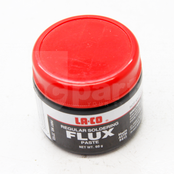 SM2030 Flux, La-Co (2oz, 60gm) <!DOCTYPE html>
<html lang=\"en\">
<head>
<meta charset=\"UTF-8\">
<title>Flux, La-Co (2oz, 60gm) Product Description</title>
</head>
<body>
<h1>La-Co Flux - 2oz (60gm)</h1>
<p>The La-Co Flux is a high-quality soldering paste designed for efficient and reliable soldering applications.</p>
<ul>
<li>Weight: 2oz (60gm)</li>
<li>Formulated for plumbing applications</li>
<li>Ensures smooth and clean solder joints</li>
<li>Water-soluble for easy cleaning</li>
<li>Non-toxic and lead-free</li>
<li>Works with a wide range of soldering temperatures</li>
<li>Comes in a convenient screw-top container</li>
</ul>
</body>
</html> 