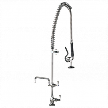 PRS4101 Pre-Rinse Spray, Single Pedestal, Wall Mount, Std, No Faucet, Rose Hea <!DOCTYPE html>
<html lang=\"en\">
<head>
<meta charset=\"UTF-8\">
<meta name=\"viewport\" content=\"width=device-width, initial-scale=1.0\">
<title>Pre-Rinse Spray Unit Product Description</title>
</head>
<body>
<section id=\"product-description\">
<h1>Pre-Rinse Spray Unit</h1>
<ul>
<li>Type: Single Pedestal, Wall Mount </li>
<li>Flow: Standard Pre-Rinse Spray</li>
<li>Faucet: Not included</li>
<li>Spray Head: Rose type for even coverage</li>
</ul>
</section>
</body>
</html> 