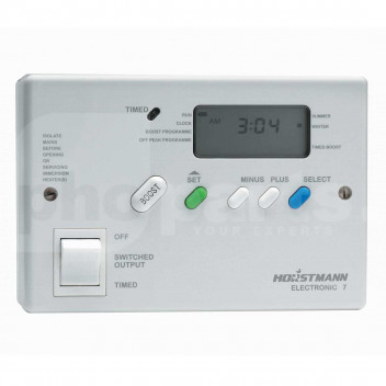 TM5046 Electronic 7 Timeswitch (Digital), Horstmann <!DOCTYPE html>
<html lang=\"en\">
<head>
<meta charset=\"UTF-8\">
<meta name=\"viewport\" content=\"width=device-width, initial-scale=1.0\">
<title>Horstmann Electronic 7 Timeswitch Product Description</title>
</head>
<body>
<h1>Horstmann Electronic 7 Digital Timeswitch</h1>
<p>The Horstmann Electronic 7 Digital Timeswitch is an energy-saving programmable control for your water heating system, ensuring that hot water is available when you need it.</p>
<ul>
<li>Up to three on/off periods per day for versatile control</li>
<li>Boost and advance functions for additional on-demand water heating</li>
<li>Easy to use digital interface with clear display</li>
<li>Automatic summer/winter time changeover</li>
<li>Programmable for 7 days, allowing different settings for each day</li>
<li>Backup battery to maintain settings during power interruptions</li>
<li>Compatible with both gravity-fed and fully pumped systems</li>
<li>Compact design to fit alongside other control devices</li>
</ul>
</body>
</html> 