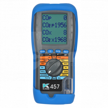TJ1653 Kane 457 Com-Cat Combustion Analyser Kit c/w Printer & Air Flow Meter <!DOCTYPE html>
<html lang=\"en\">
<head>
<meta charset=\"UTF-8\">
<title>Kane 457 Com-Cat Combustion Analyser Kit</title>
</head>
<body>
<div id=\"product-description\">
<h1>Kane 457 Com-Cat Combustion Analyser Kit</h1>
<h2>Complete with Printer & Air Flow Meter</h2>
<ul>
<li>Accurate measurement of CO, O2, and CO2</li>
<li>Built-in differential temperature measurement</li>
<li>High-quality Kane printer for instant reporting</li>
<li>Digital air flow meter for precise air flow and volume measurement</li>
<li>Easy-to-use rotary dial for intuitive operation</li>
<li>Infrared output to Kane mobile app for smart device connectivity</li>
<li>Long-lasting rechargeable battery</li>
<li>Designed for HVAC professionals and engineers</li>
<li>Compliant with BS EN 50379 standards</li>
</ul>
</div>
</body>
</html> 
