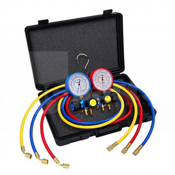 TJ3748 4-Way Manifold (R410a/R32), c/w Gauges, Hoses, Sight Glass & Case <!DOCTYPE html>
<html lang=\"en\">
<head>
<meta charset=\"UTF-8\">
<meta name=\"viewport\" content=\"width=device-width, initial-scale=1.0\">
<title>4-Way Manifold with Gauges, Hoses, Sight Glass & Case</title>
</head>
<body>
<div class=\"product-description\">
<h1>4-Way Manifold for R410a/R32</h1>
<ul>
<li>Compatible with R410a and R32 refrigerants</li>
<li>Included precision gauges for accurate pressure monitoring</li>
<li>Set of 3 color-coded hoses for easy identification</li>
<li>Built-in sight glass for monitoring refrigerant flow</li>
<li>Durable carrying case for protection and transportation</li>
<li>Ergonomic valve handles for smooth operation</li>
<li>Designed for HVAC diagnostic and service work</li>
</ul>
</div>
</body>
</html> 