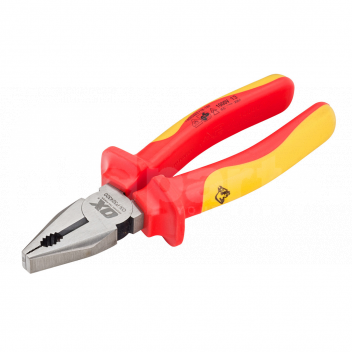 TK10213 Combination Pliers, VDE, 7in / 180mm, OX Pro <ul>
 <li>Can be used safely when working on live electrical wires at a voltage of up to 1000 volts AC</li>
 <li>Manufactured &amp