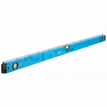 TK12550 Spirit Level with Steel Rule, 1200mm, OX Pro <ul>
 <li>Unique level with integrated ruler feature</li>
 <li>Ruler feature can be used as a straight edge for measuring and marking</li>
 <li>Lifetime Vial Warranty on all vials</li>
 <li>Shock proof removeable end caps</li>
</ul> 