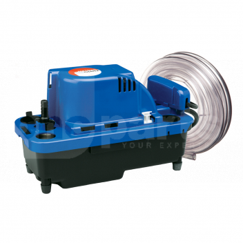 PE1405 Tank Condensate Pump, Little Giant VCMX-20STA c/w Adaptor & Hose <!DOCTYPE html>
<html>
<head>
<title>Tank Condensate Pump</title>
</head>
<body>
<h1>Tank Condensate Pump</h1>

<h2>Product Features:</h2>
<ul>
<li>Efficient and reliable condensate pump</li>
<li>Designed for removing water from air conditioning units, high-efficiency furnaces, and condensing boilers</li>
<li>Compact and durable construction</li>
<li>Easy installation with included adaptor and hose</li>
<li>Powerful motor capable of handling high condensate flow rates</li>
<li>Quiet operation for discreet functionality</li>
<li>Automatic shut-off feature to prevent overflowing and potential damage</li>
<li>Low power consumption for energy efficiency</li>
<li>Can be used in a variety of applications, including commercial and residential setups</li>
</ul>

<p>Upgrade your HVAC system with the Little Giant VCMX-20STA Tank Condensate Pump. This condensate pump is designed to efficiently remove water from air conditioning units, high-efficiency furnaces, and condensing boilers. With its compact and durable construction, it is built to last and withstand the demands of any application.</p>

<p>The Little Giant VCMX-20STA comes complete with an adaptor and hose, making installation hassle-free. This pump features a powerful motor capable of handling high condensate flow rates, while still operating quietly for a comfortable environment. Equipped with an automatic shut-off feature, it prevents overflow and potential damage.</p>

<p>Not only does this condensate pump provide reliable performance, but it is also energy efficient with its low power consumption. Whether you need it for a commercial or residential setup, the Little Giant VCMX-20STA Tank Condensate Pump is the perfect solution for your condensate removal needs.</p>
</body>
</html> Tank Condensate Pump, Little Giant, VCMX-20STA, Adaptor, Hose