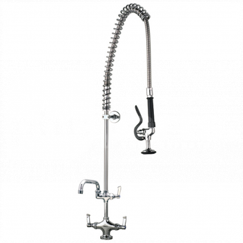 PRS2112 Pre-Rinse Spray, Single Pedestal, Twin Feed, Std, 150mm Faucet, Rose H <!DOCTYPE html>
<html lang=\"en\">
<head>
<meta charset=\"UTF-8\">
<title>Pre-Rinse Spray Faucet</title>
</head>
<body>

<h1>Pre-Rinse Spray Faucet</h1>
<p>Optimize your kitchen\'s efficiency and cleanliness with our durable Pre-Rinse Spray Faucet.</p>

<ul>
<li>Single pedestal design for stability and ease of installation</li>
<li>Twin feed for both hot and cold water supply</li>
<li>Standard size for compatibility with most kitchen setups</li>
<li>150mm center faucet for ample reach</li>
<li>Rose spray head for effective rinsing ability</li>
</ul>

</body>
</html> 