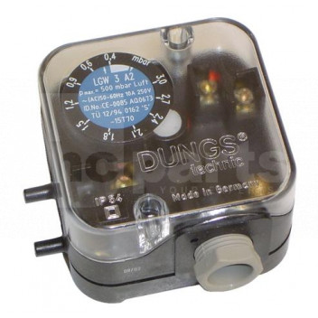 DU0055 Pressure Switch, Air, Dungs LGW3A2 (0.4-3.0 mbar) <!DOCTYPE html>
<html>
<head>
<title>Pressure Switch - Dungs LGW3A2 (0.4-3.0 mbar)</title>
</head>
<body>

<h1>Pressure Switch - Dungs LGW3A2 (0.4-3.0 mbar)</h1>

<h3>Product Description:</h3>
<p>The Dungs LGW3A2 Pressure Switch is a high-quality air pressure switch designed for precise and reliable pressure control. It is specifically designed to operate within the pressure range of 0.4-3.0 mbar, making it suitable for various applications where accurate pressure control is essential.</p>

<h3>Product Features:</h3>
<ul>
<li>Precise pressure control within the range of 0.4-3.0 mbar</li>
<li>Reliable and durable construction for long-lasting performance</li>
<li>Designed for air pressure applications</li>
<li>Easy to install and operate</li>
<li>Wide range of potential applications including heating systems, ventilation systems, and industrial processes</li>
<li>Ensures safe and efficient operation by preventing excessive pressure build-up</li>
<li>Compact and space-saving design</li>
</ul>

</body>
</html> Pressure Switch, Air, Dungs, LGW3A2, 0.4-3.0 mbar