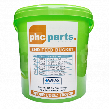 TD0220 End Feed Fittings Bucket, 275 Pieces (15mm & 22mm) <p>Bargain bucket of 275&nbsp