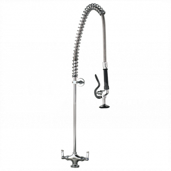 PRS2101 Pre-Rinse Spray, Single Pedestal, Twin Feed, Std, No Faucet, Rose Head <!DOCTYPE html>
<html lang=\"en\">
<head>
<meta charset=\"UTF-8\">
<meta name=\"viewport\" content=\"width=device-width, initial-scale=1.0\">
<title>Product Description</title>
</head>
<body>
<div class=\"product-description\">
<h1>Pre-Rinse Spray Unit</h1>
<ul>
<li>Single Pedestal design for stability and ease of installation</li>
<li>Twin Feed system for both hot and cold water supply</li>
<li>Standard size for universal applicability</li>
<li>No Faucet included, allowing for custom faucet selection</li>
<li>Equipped with a Rose Head spray for efficient cleaning</li>
</ul>
</div>
</body>
</html> 