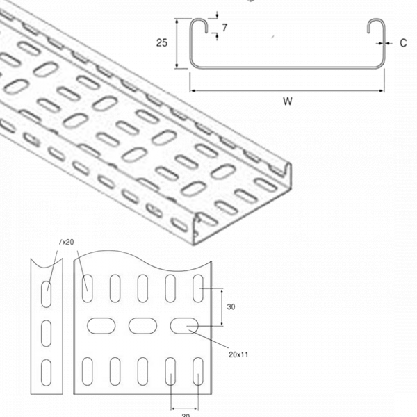 Galvanised Cable Tray, Medium Duty, 225mm Wide x 3m Length - FX7522