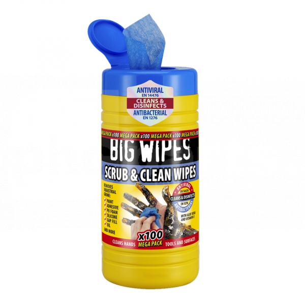 Big Wipes, Scrub & Clean Wipes, Antiviral & Antibacterial, x100 (Blue) - CF1341