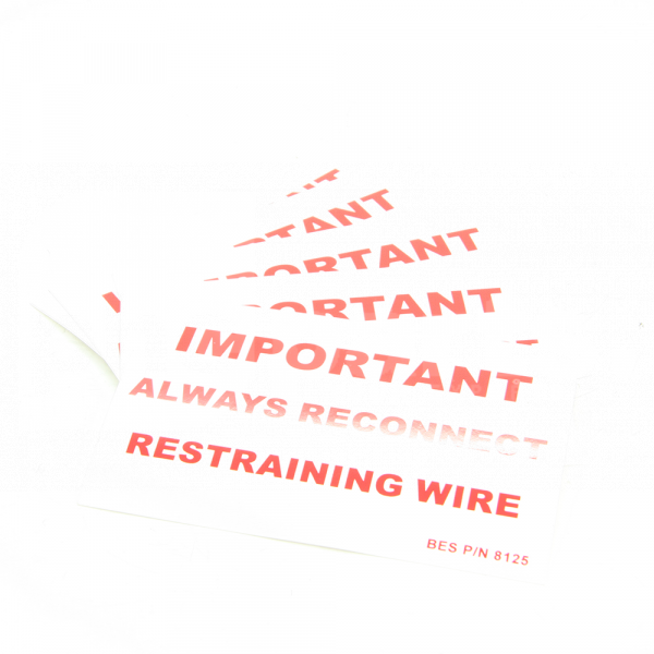Sticker, Catering Hose Restraining Wire Notice, 5.5in x 3.5in - JA6118
