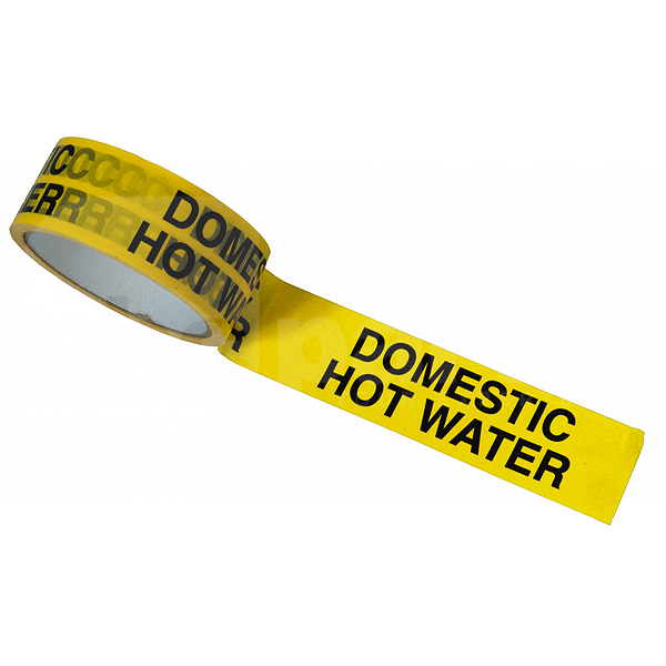 Tape, Yellow, Marked 'Domestic Hot Water' 38mm x 33m Roll - JA6082