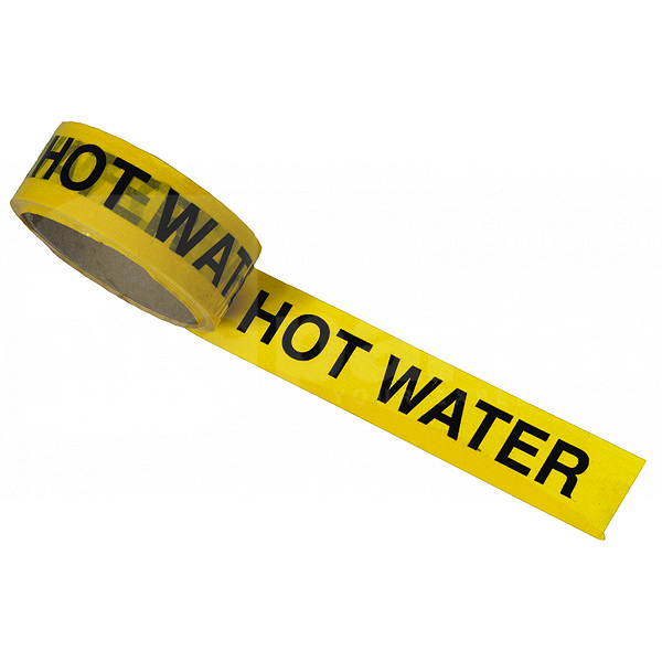 Tape, Yellow, Marked 'Hot Water' 38mm x 33m Roll - JA6081