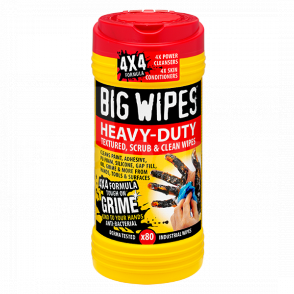 Big Wipes, Heavy Duty Pro Wipes, Antiviral & Antibacterial, x80 (Red) - CF1340