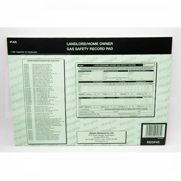 Landlords/Homeowner Gas Safety Record Pad (25 Reports in tri - TJ5010