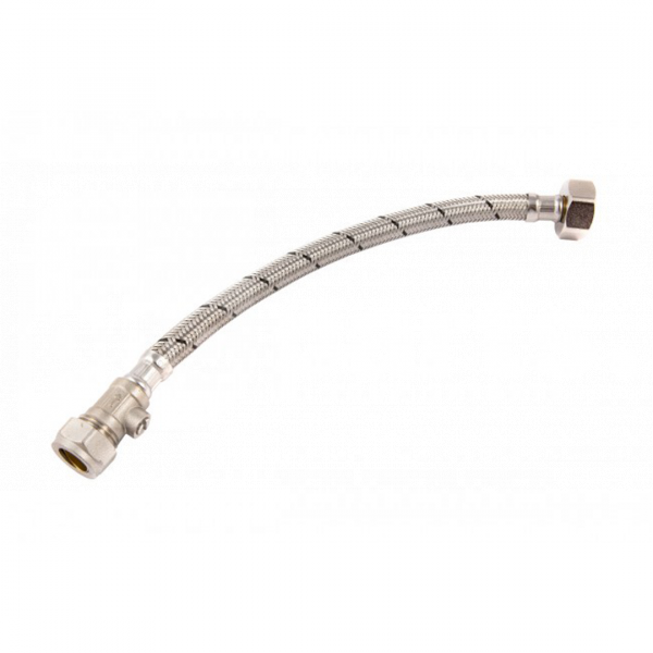 Flexible Tap Connector c/w Isolating Valve, 15mm x 1/2in x 300mm WRAS - BH0910