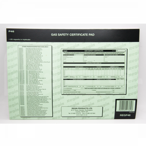 Gas Safety Certificate Pad (25 Reports) - TJ5012