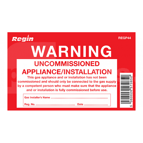 Sticker, Uncommisioned Appliance Warning (Pk of 8) - JA6113