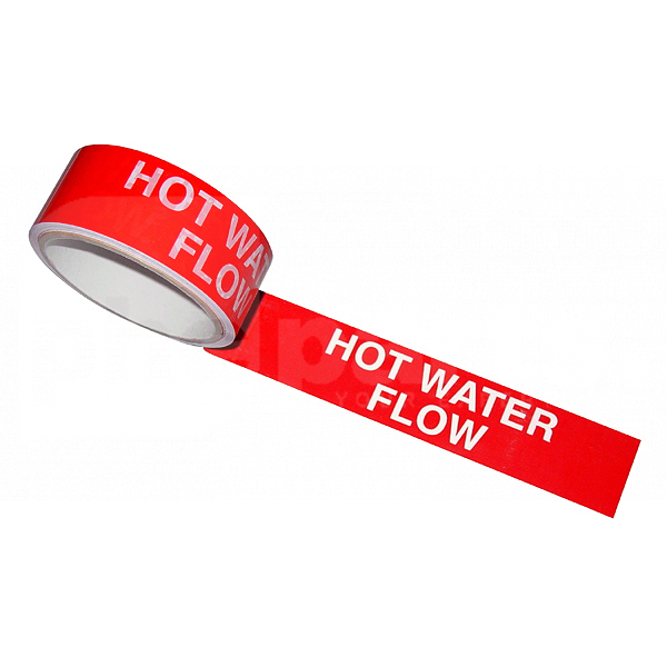 Tape, Red, Marked 'Hot Water Flow' 38mm x 33m Roll - JA6086